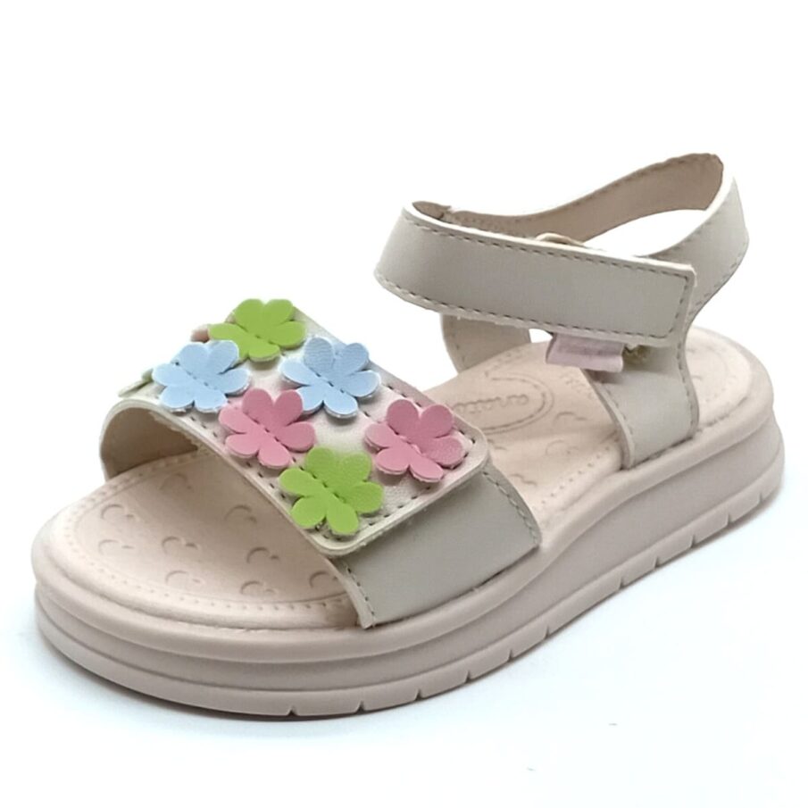 Sandália Aberta Velcro Pampili - Nude/Colorido - 739012