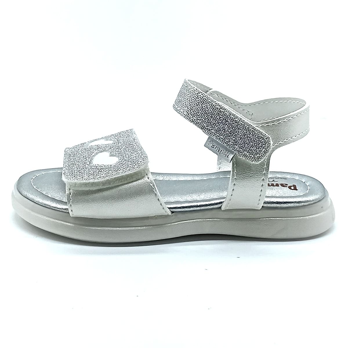 Sandália Papete Velcro Pampili - Branco/Prata - 722034000 - Imagem 2
