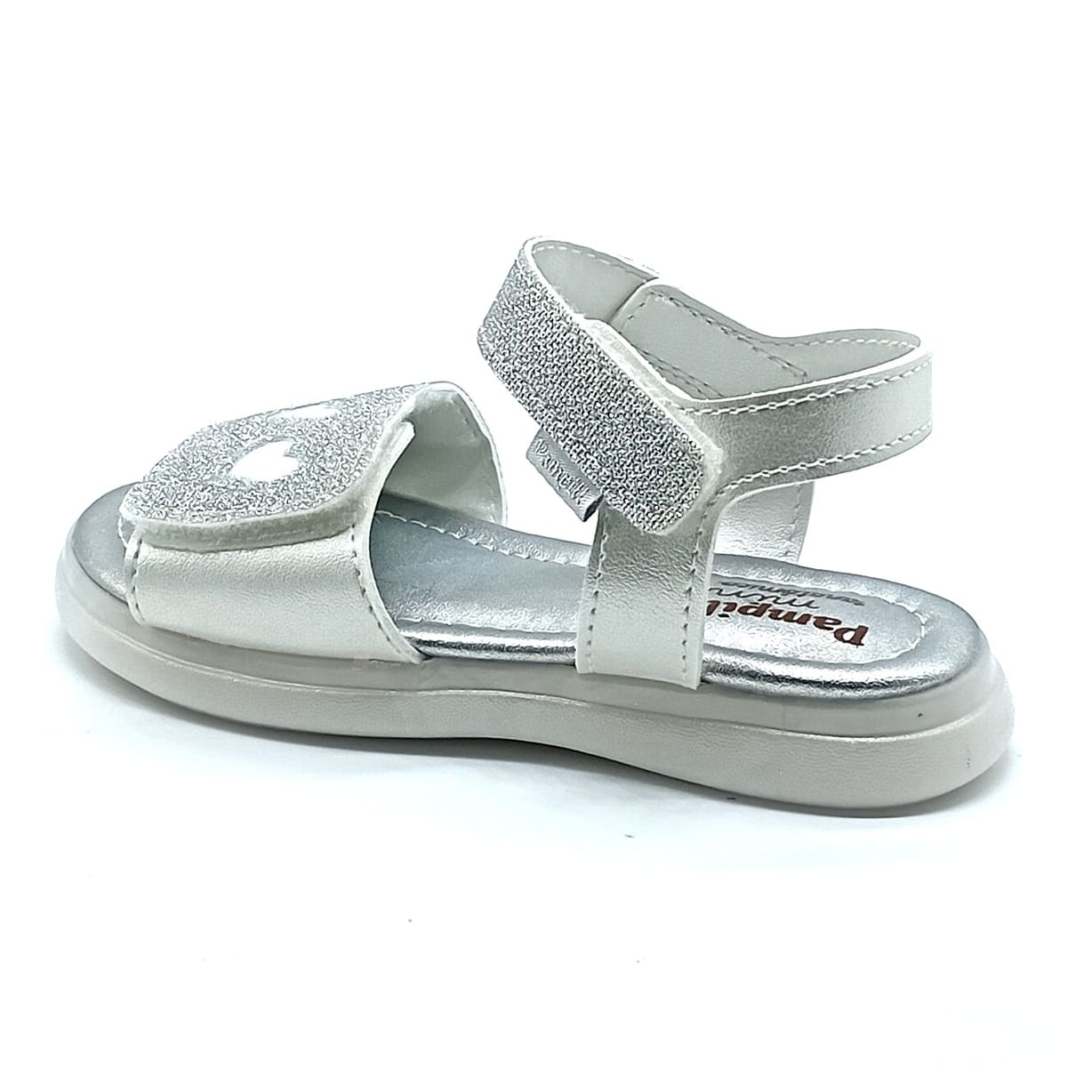 Sandália Papete Velcro Pampili - Branco/Prata - 722034000 - Imagem 3