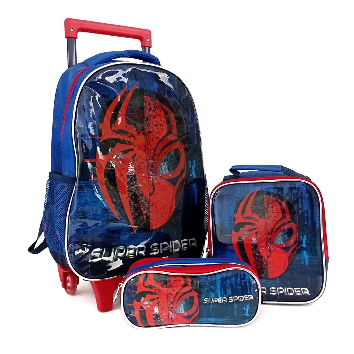 Kit Escolar de Mochila com Rodinhas Seanite - Azul/Preto/Vermelho - Mr41404