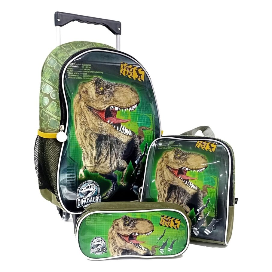 Kit Escolar de Mochila com Rodinhas Seanite - Bege/Verde/Marrom - Mr41364