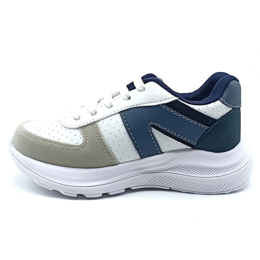 Sapatênis Calce-Fácil Jet Kids - Branco/Marinho - 63.024