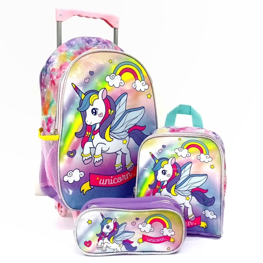 Kit Escolar de Mochila com Rodinhas Seanite - Arco Íris - Mr41370