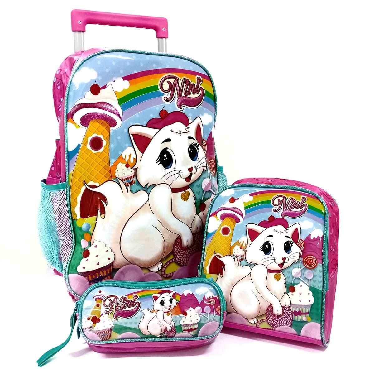 Kit Escolar de Mochila com Rodinhas Clio - Azul/Rosa - Nn23005k