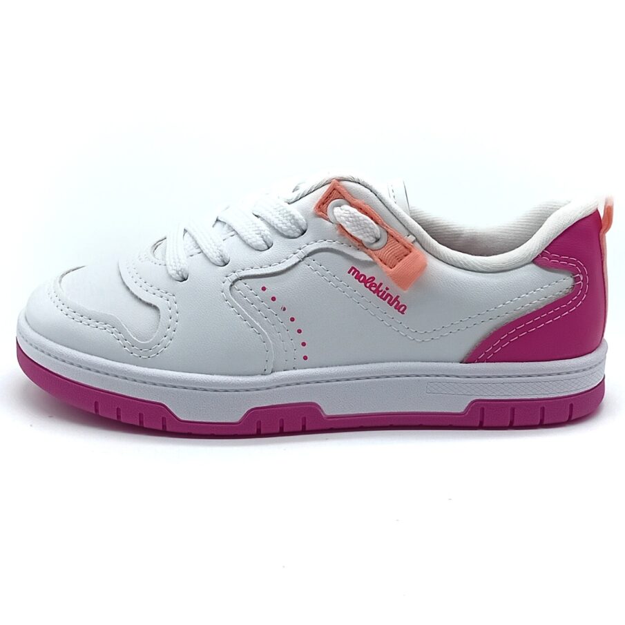 Tênis Cadarço Molekinha - Branco/ Pink Neon - 2562.106