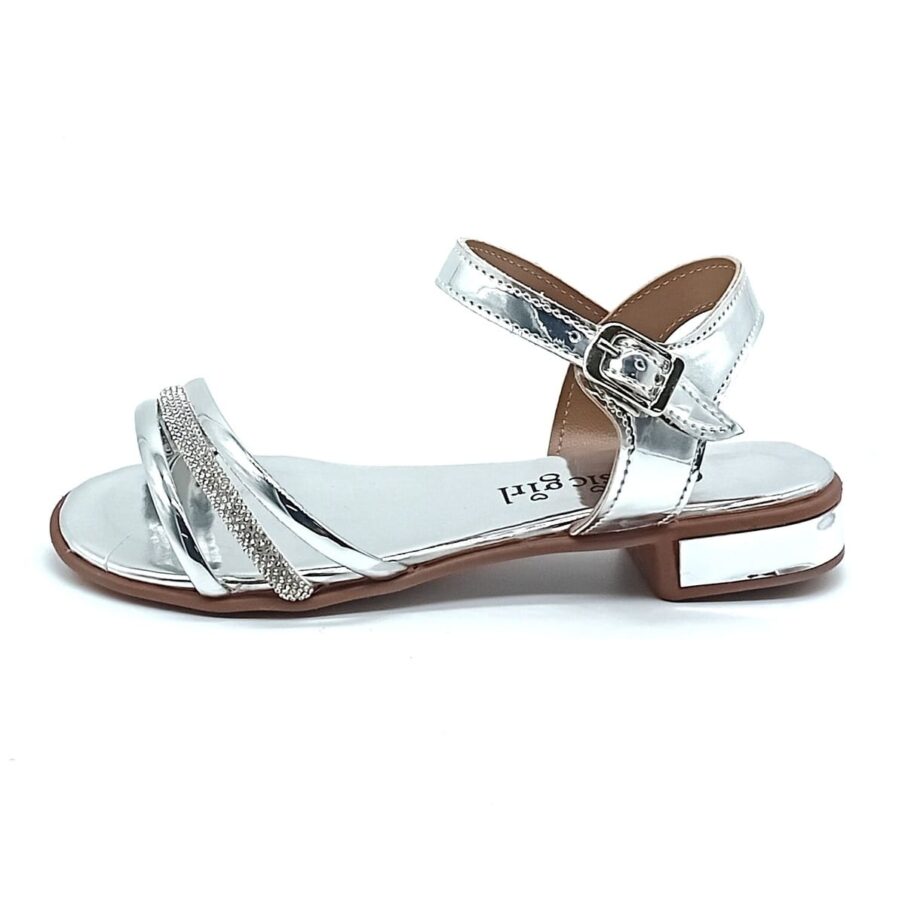 Sandália Salto Fivela Classic Girls - Prata - St31