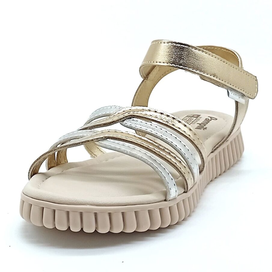 Sandália Papete Velcro Pampili - Dourado/Prata - 123.317.000