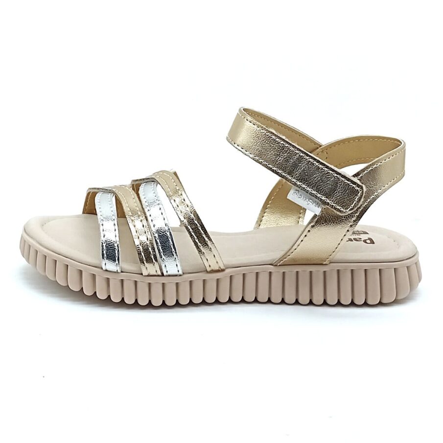 Sandália Papete Velcro Pampili - Dourado/Prata - 123.317.000