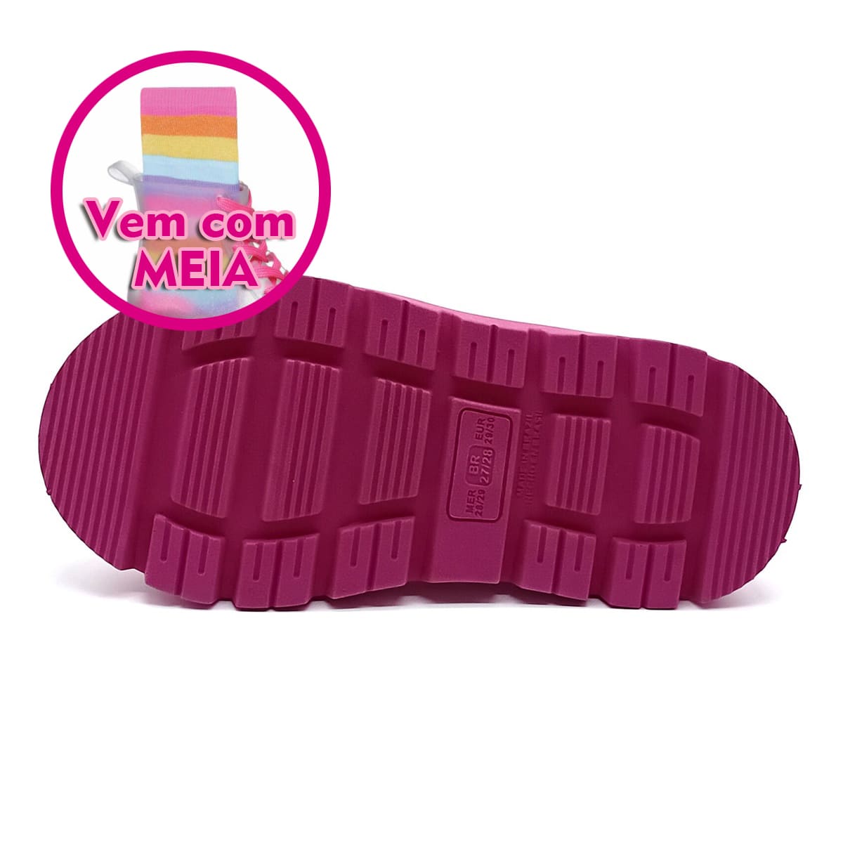 Bota Cadarço Camin com meia - Transparente/Gliter Pink - 50009 - Imagem 4