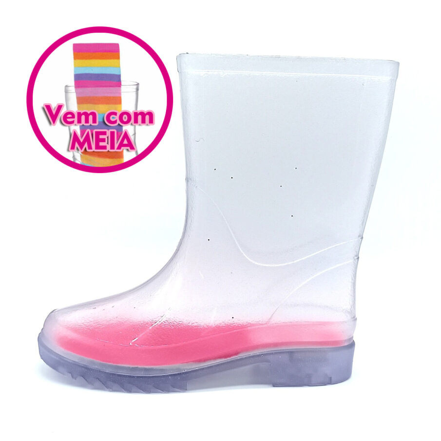 Bota Galocha Camin com meia - Transparente/Gliter - 30028