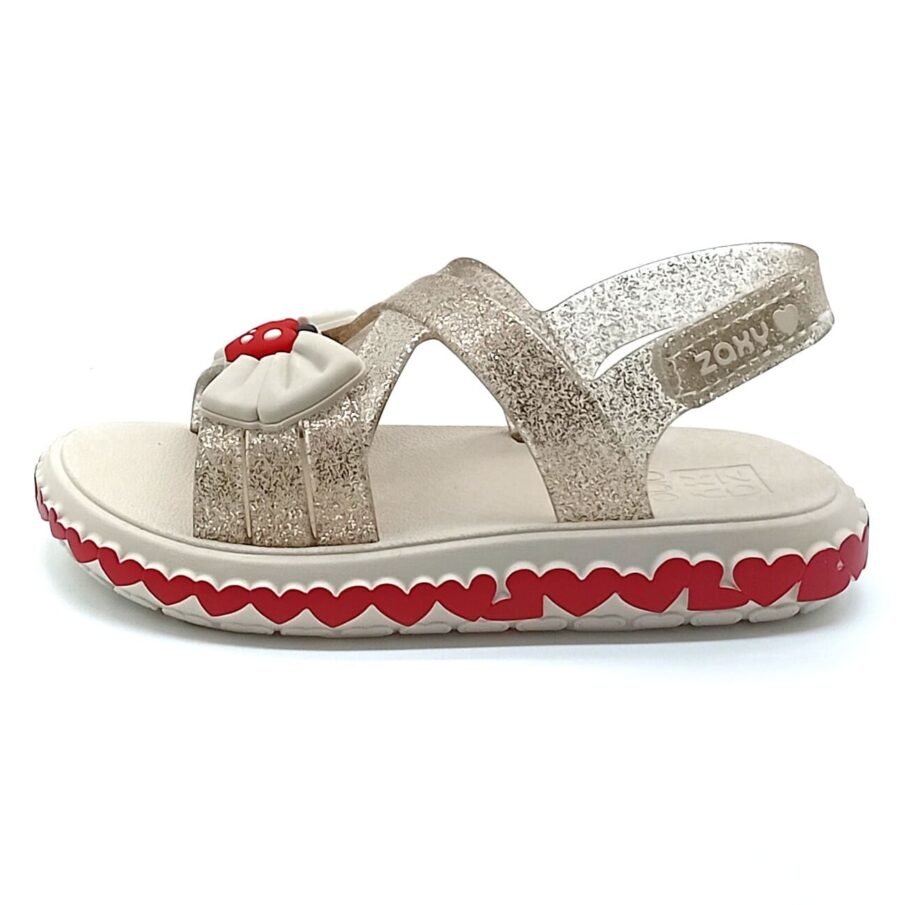 Sandália Velcro Zaxy Nina - Off White Gliter - 19411