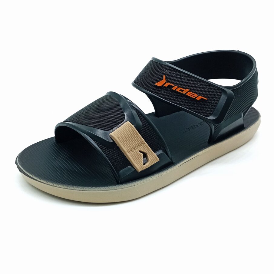 Sandália Aberta Velcro Rider - Bege/Preto/Laranja - 12354