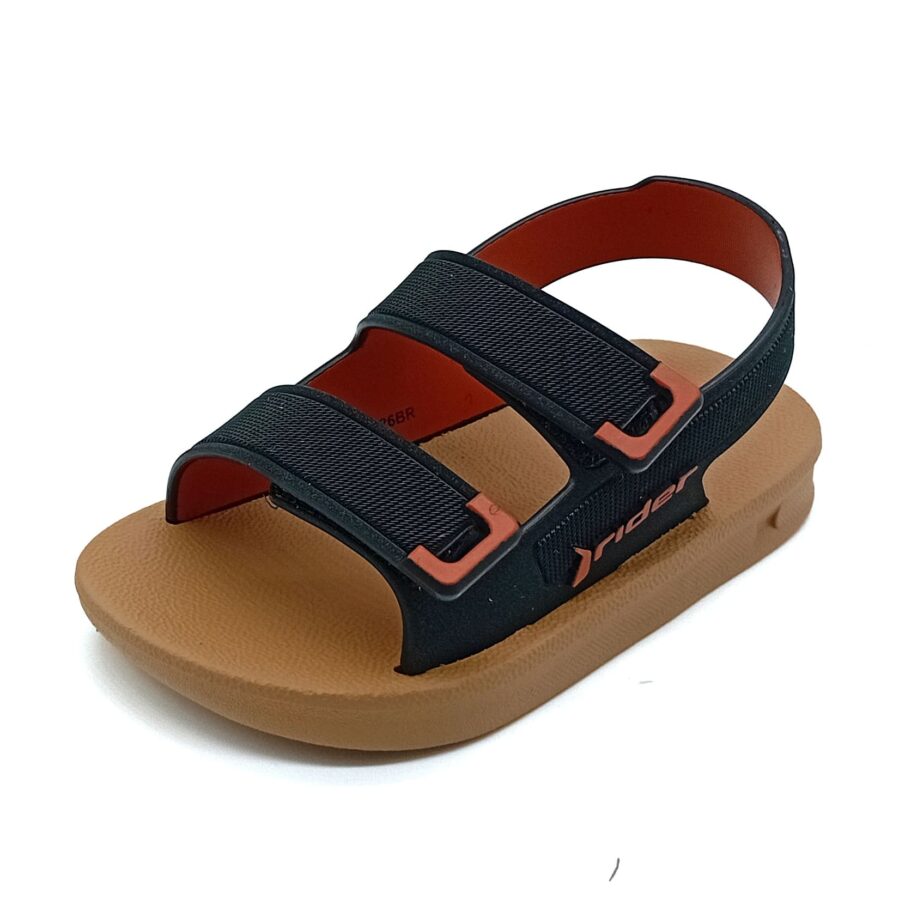 Sandália Aberta Velcro Rider - Bege/Preto/Laranja - 12660