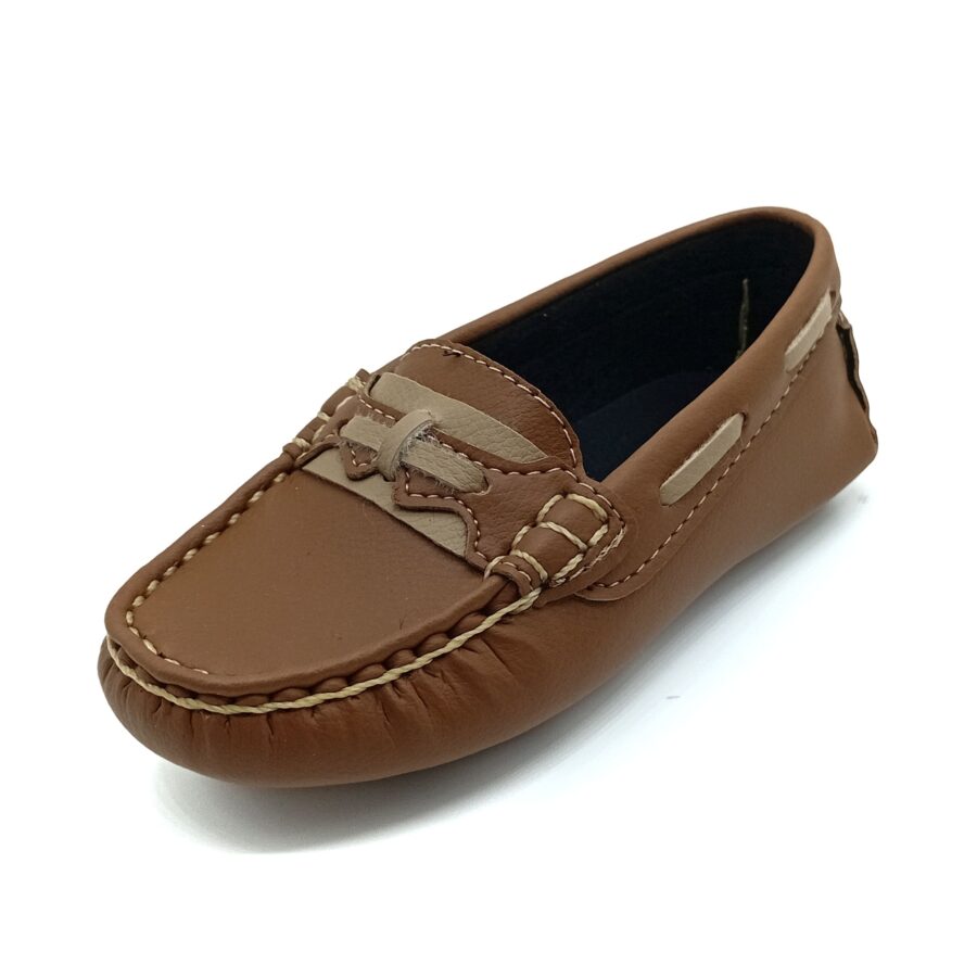 Mocassim Liso Pé De Menino - Conhaque/Bege - 829