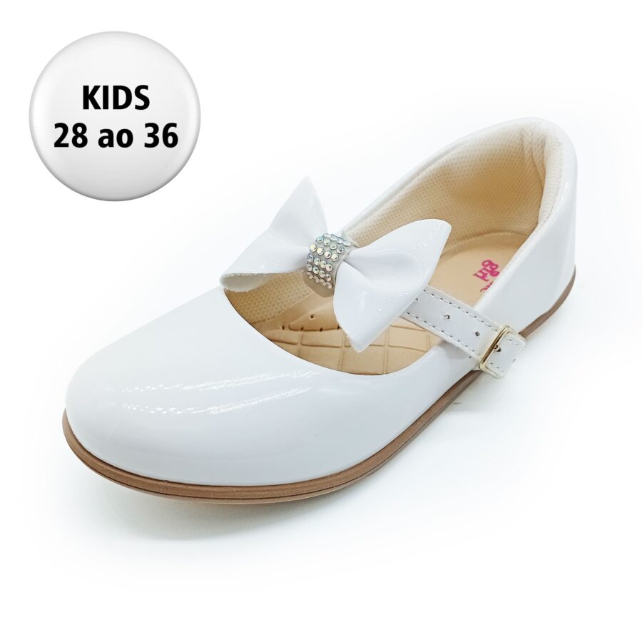 Sapato Social Fivela Verniz Classic Girls - Branco - 220877