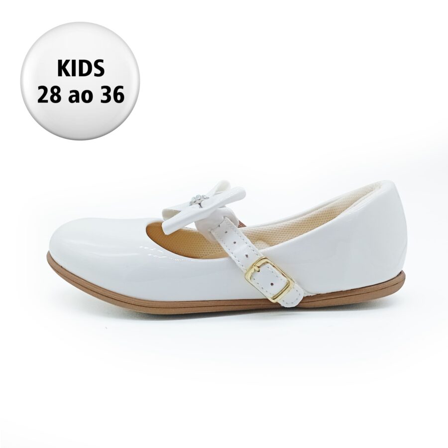 Sapato Social Fivela Verniz Classic Girls - Branco - 220877