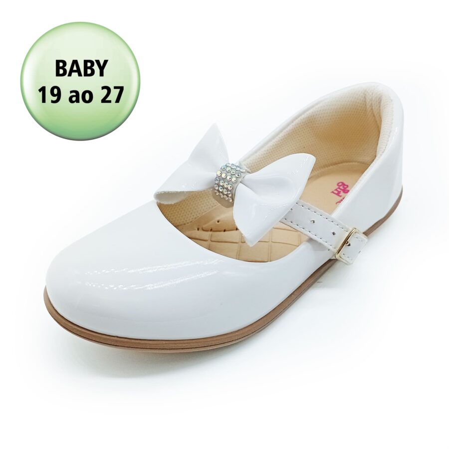 Sapato Social Fivela Verniz Classic Girls - Branco - 220877